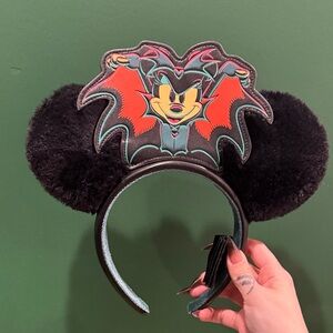 Disney Black Minnie Mouse Halloween Plush Ears Headband with Teal Accent